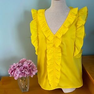 JADE by Melody Tam lemon yellow ruffle sleeveless top